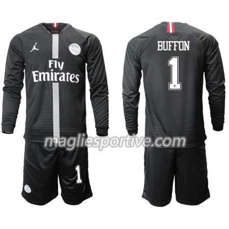 Completo Calcio Paris Saint Germain BUFFON 1 Jordan Nero Bambino Divisa Terza 2018/2019 ML
